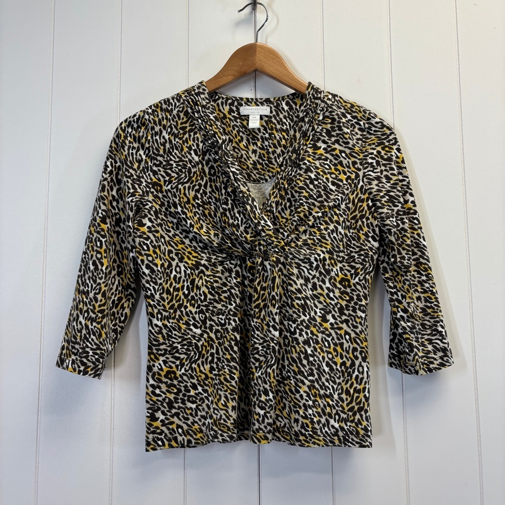 Charter Club 90s Y2k Leopard Print Top Women Size PS Mob Wife Office Siren Chic